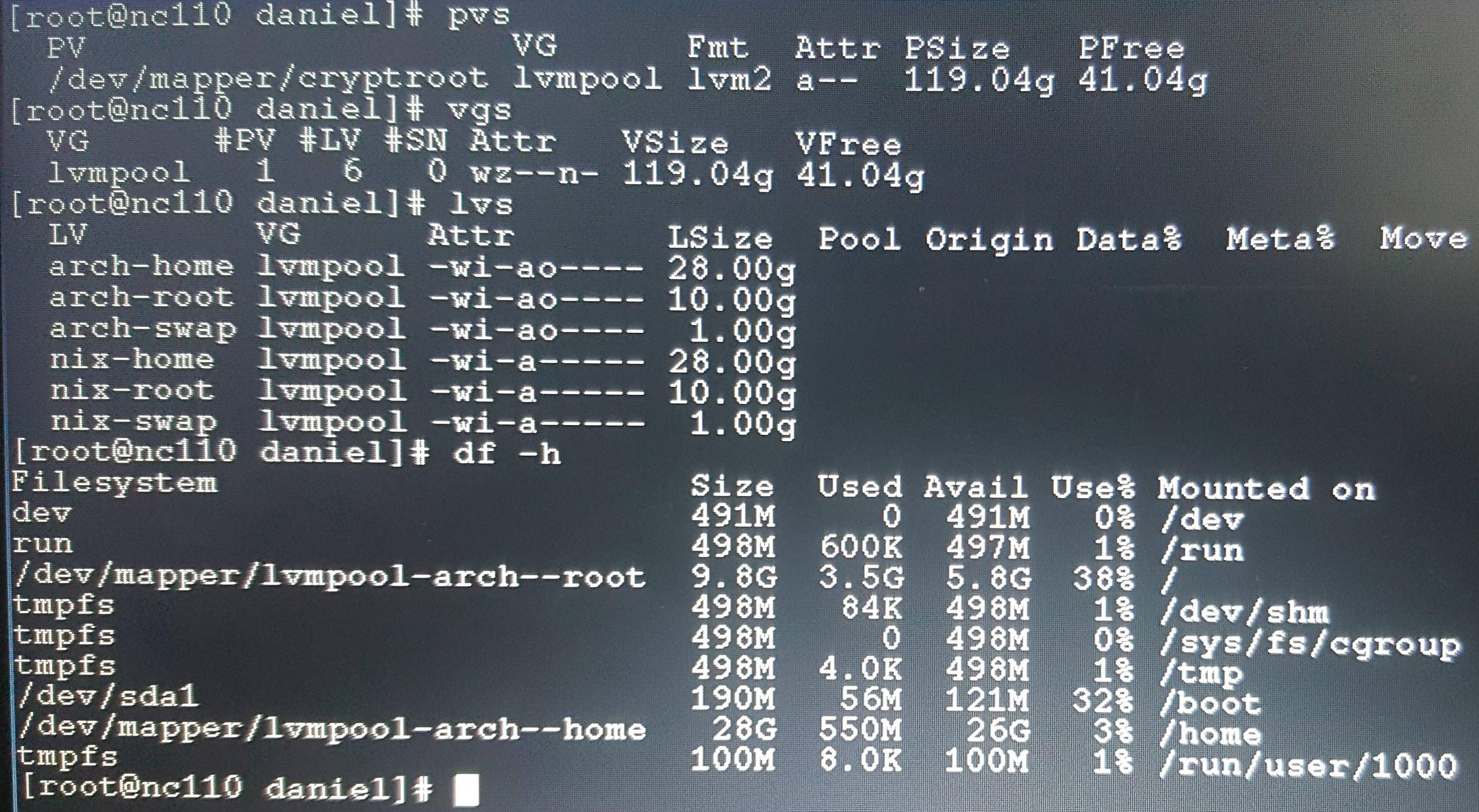 NC110 cryptroot lvmpool lvs